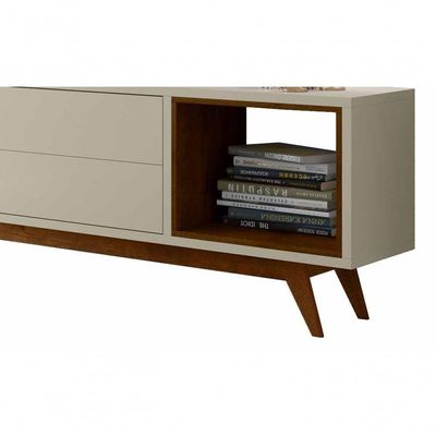 Rack Com Painel Horizon 1.8 Com Led Off White Com Natural - Moveisaqui
