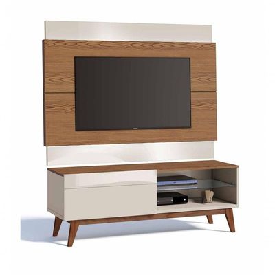 Rack Com Painel Classic 1g 1.4 Freijó Com Off White - Imcal Móveis