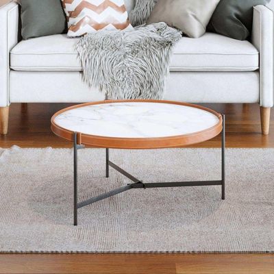 Mesa De Centro Aqua 71 Marmorizado Off White Com Grafite - Imcal Moveis