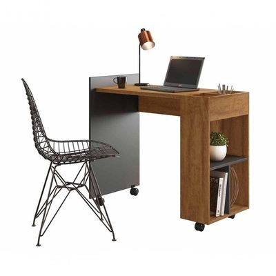 Mesa Em L Para Escritório Alessa Amêndoa Com Chumbo - Lukaliam Móveis