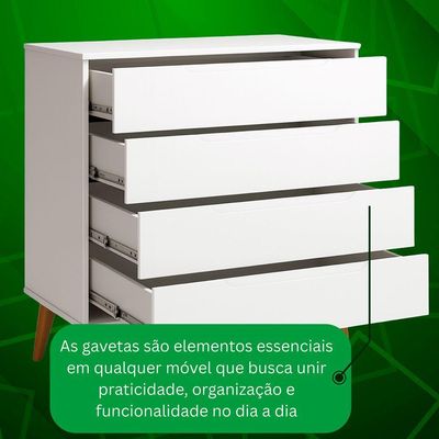 Comoda Gaveteira Elfe Retro 4 Gavetas Branco Fosco - Moveisaqui