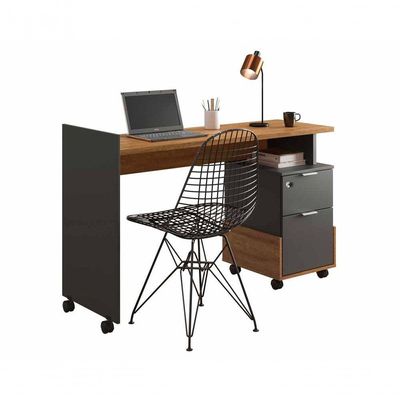 Mesa Em L Para Escritório Alessa Amêndoa Com Chumbo - Lukaliam Móveis