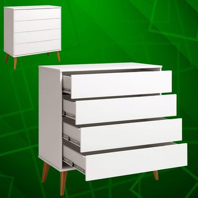 Comoda Gaveteira Elfe Retro 4 Gavetas Branco Fosco - Moveisaqui