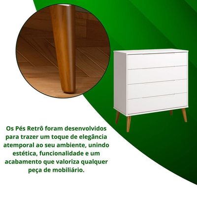 Comoda Gaveteira Elfe Retro 4 Gavetas Branco Fosco - Moveisaqui