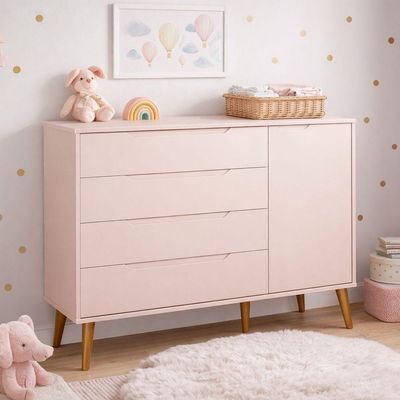 Comoda Sapateira Elfe Retro 1 Porta 4 Gavetas Rosa Fosco - Moveisaqui