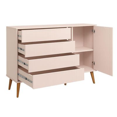 Comoda Sapateira Elfe Retro 1 Porta 4 Gavetas Rosa Fosco - Moveisaqui