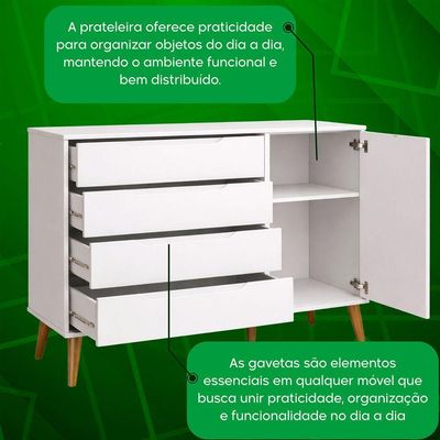 Comoda Sapateira Elfe Retro 1 Porta 4 Gavetas Branco Fosco - Moveisaqui