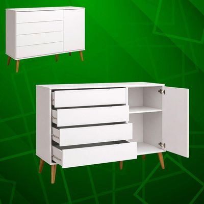 Comoda Sapateira Elfe Retro 1 Porta 4 Gavetas Branco Fosco - Moveisaqui