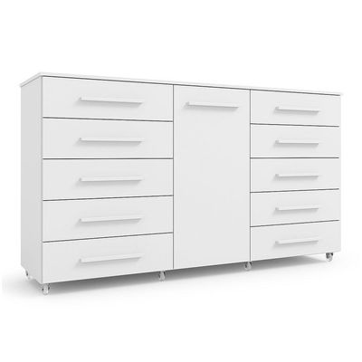 Comoda 1 Porta 10 Gavetas Para Quarto Com Rodizio Imperial Branca - Batrol