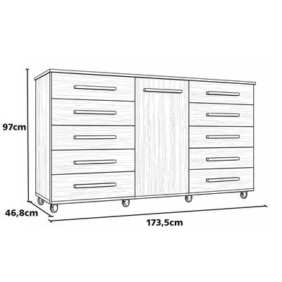 Comoda 1 Porta 10 Gavetas Para Quarto Com Rodizio Imperial Branca - Batrol