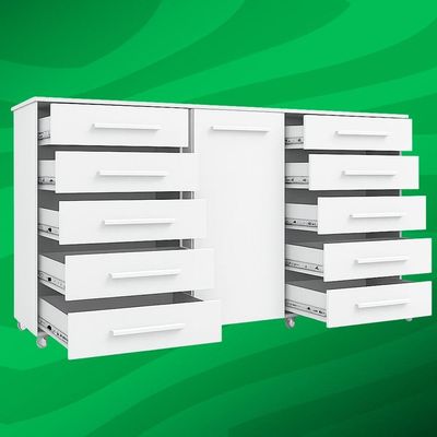 Comoda 1 Porta 10 Gavetas Para Quarto Com Rodizio Imperial Branca - Batrol