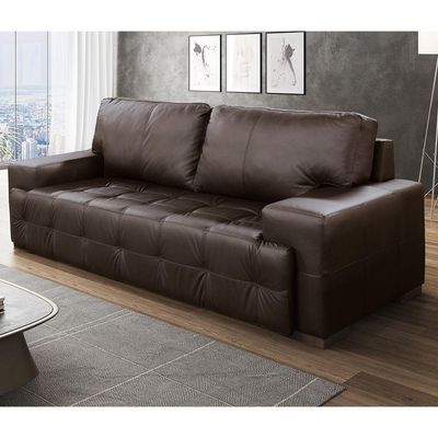 Sofá Roma 2L Couro Marrom A102 180 cm Pés de Madeira