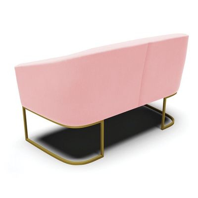 Sofá Namoradeira 2 Lugares Base Industrial Dourado Stella Suede D03 - D'rossi Cor Rosa Bebê