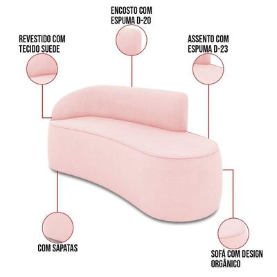 Sofá 3 Lugares Orgânico 180 Cm Morgan Suede Rosa Bebê D03 - D'rossi