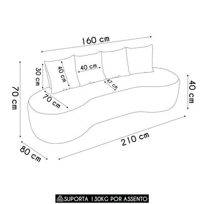 Sofá 3 Lugares Orgânico 210cm Com Almofadas Benin Bouclê Menta B03 - D'rossi