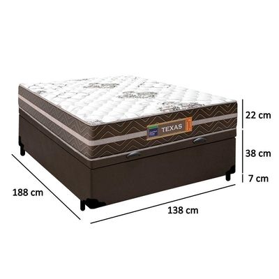 Cama Box Baú Casal Sintético + Colchão Molas Ensacadas Texas Prime Colchões 138x188x67cm Marrom