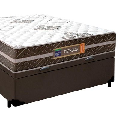 Cama Box Baú Casal Sintético + Colchão Molas Ensacadas Texas Prime Colchões 138x188x67cm Marrom