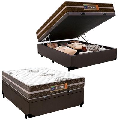 Cama Box Baú Casal Sintético + Colchão Molas Ensacadas Texas Prime Colchões 138x188x67cm Marrom