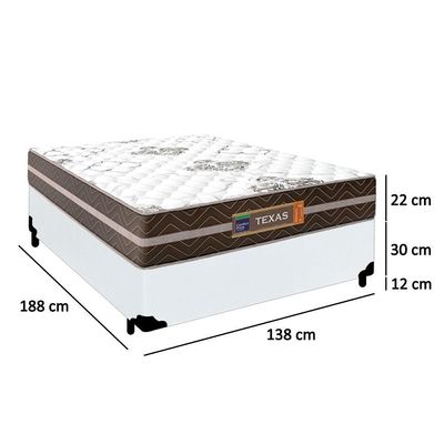 Cama Box Casal Sintético + Colchão Molas Ensacadas Texas Prime Colchões 138cm Branco - Suporta Até 120 Kg Por Pessoa