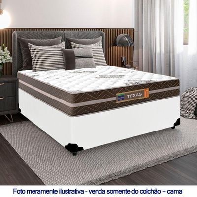 Cama Box Casal Sintético + Colchão Molas Ensacadas Texas Prime Colchões 138cm Branco - Suporta Até 120 Kg Por Pessoa