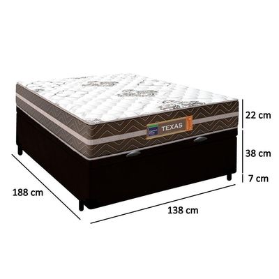 Cama Box Baú Casal Sintético + Colchão Molas Ensacadas Texas Prime Colchões 138cm - Suporta Até 120 Kg Por Pessoa Cor:pr