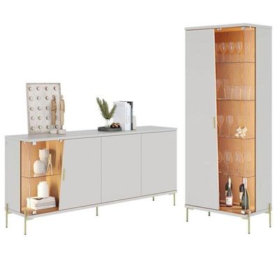 Cristaleira E Aparador Buffet Sena Com Led Sena Off White Matte Freijó - Colibri