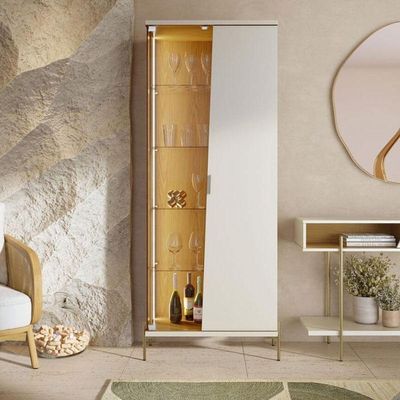 Cristaleira E Aparador Buffet Sena Com Led Sena Off White Matte Freijó - Colibri