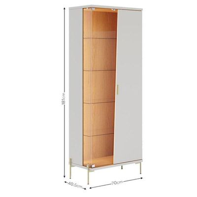 Cristaleira E Aparador Buffet Sena Com Led Sena Off White Matte Freijó - Colibri