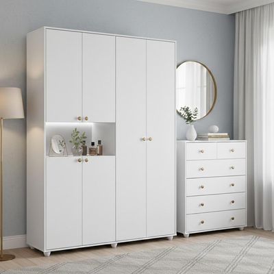 Jogo De Quarto Vittoria Com Guarda Roupa E Cômoda Branco - Móveis Albatroz Branco