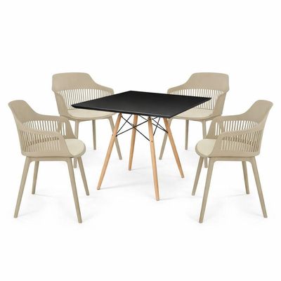 Conjunto Mesa De Jantar Quadrada Preta 90cm Com 4 Cadeiras Marcela – Design Moderno E Sofisticado, Nude