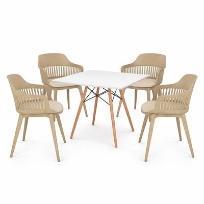 Conjunto Mesa De Jantar Quadrada Branco 90cm Com 4 Cadeiras Marcela – Design Moderno E Sofisticado, Nude