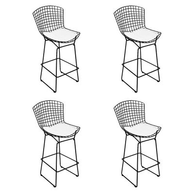 Kit 4 Banquetas Bistrô Bertoia Preta D70 Com Assento Branco