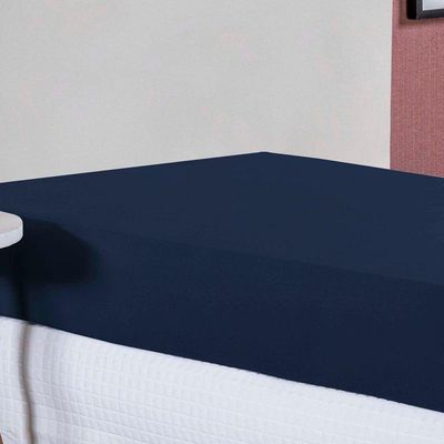 Lençol Com Elástico Solteiro Nobre 1 Peça 30cm De Altura Malha 100% Algodão - Azul-marinho