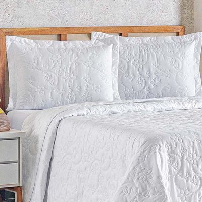 Kit Cobre Leito Bouti Mavie Floral Queen 3 Peças 100% Poliéster - Branco