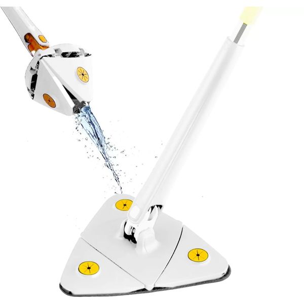 Esfregão de Limpeza Mop Ajustável Giratório 360° Triagular de Microfibra Extensivel de Torção Automático com Cabo Longo