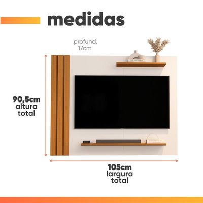Painel Para Tv Até 40 Polegadas Detalhe Ripado Com Prateleiras Aden Off White / Madeirado