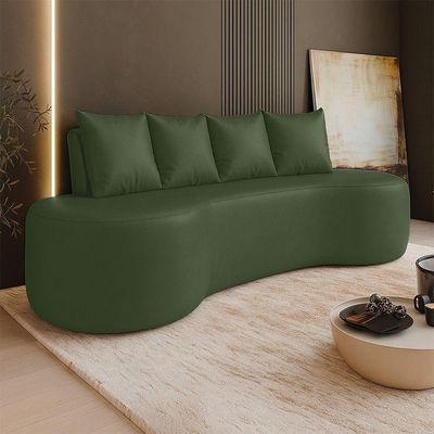 Sofá 3 Lugares Orgânico 210cm Com Almofadas Benin Sintético Pu B03 - D'rossi Musgo