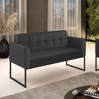 Sofá Namoradeira Elisa Sintético Pu Cinza Base Metálica Industrial Preto D03 - D'rossi