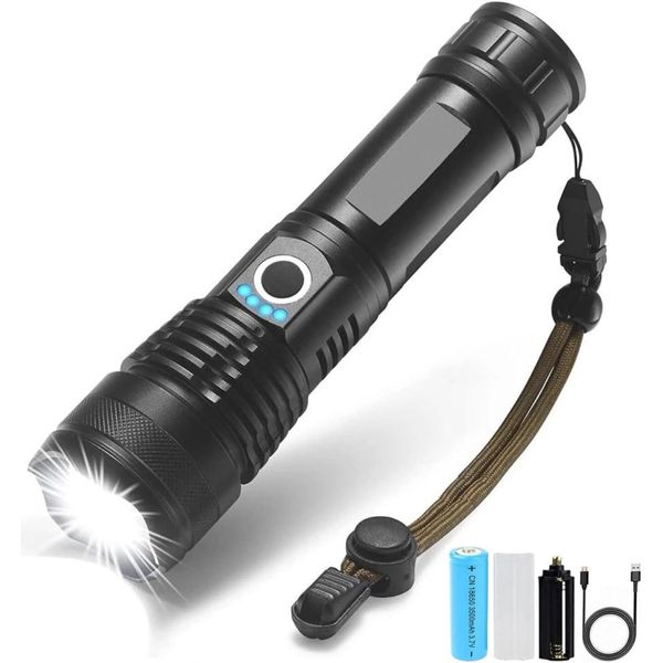 Lanterna Tática T9 Militar Super Potente Led Recarregável USB com Zoom Longo Alcance para Trilhas Sitio Fazenda Vigilan