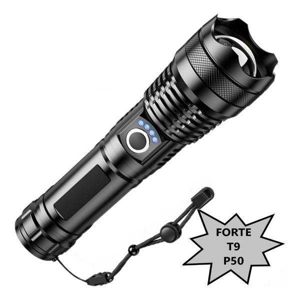 Lanterna Tática T9 A Mais Forte Do Mundo Super Potente Trilhas Sitio Fazenda Vigia - Led T9 P50