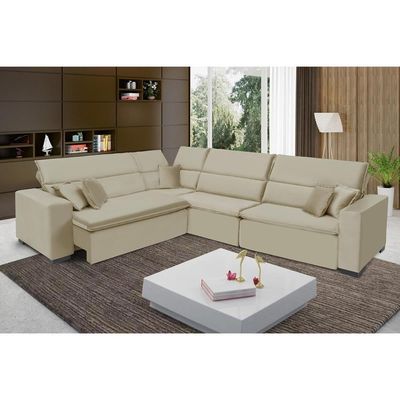Sofá Milão 2.50x3.75m De Canto, Retrátil E Reclinável - Bege