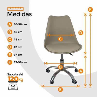 Kit 10 Cadeiras Office Base Cromada Com Rodízio Giratória Saarinen Bege