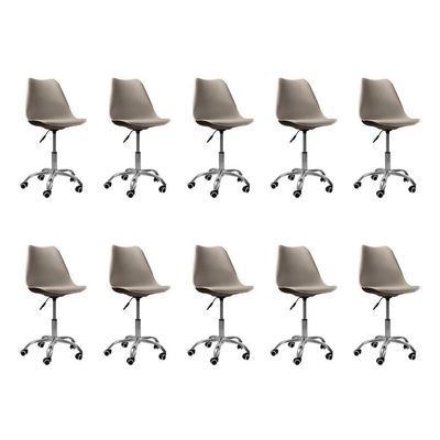 Kit 10 Cadeiras Office Base Cromada Com Rodízio Giratória Saarinen Bege