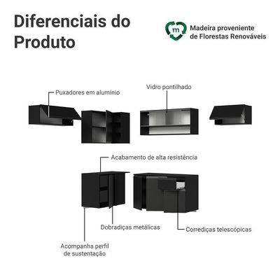 Armário De Cozinha Completa De Canto Suspenso 405 Cm Preto Nice Madesa 03 Preto