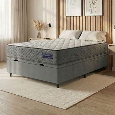 Cama Box Baú Colchão Casal Molas Ensacadas Atlanta 138x188x63cm Apolo Cinza