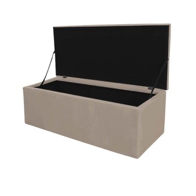 Calçadeira com Baú Livia 100CM Solteiro Corino Madeira Bege para Cama Box Estofada