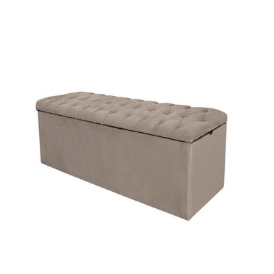 Calçadeira com Baú Livia 100CM Solteiro Corino Madeira Bege para Cama Box Estofada