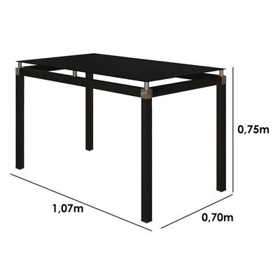 Mesa de Jantar Malva 4 Lugares Retangular Vidro Temperado 107CM Preto Moderno Aço Carbono