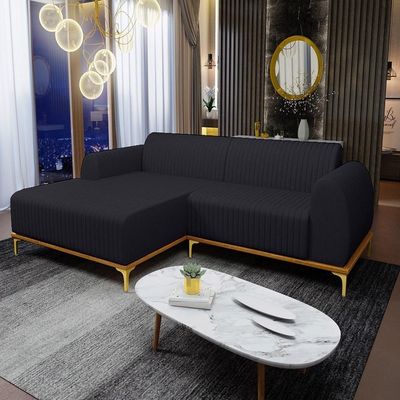 Sofá 230cm 4 Lugares Com Chaise Esquerdo Pés Gold Molino D-465 Linho - Domi
