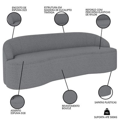 Sofá 5 Lugares Para Sala De Estar Living 280cm Theo D06 Bouclê Cinza - Mpozenato